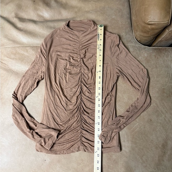 Bohme Ruched Front Brown Mock Neck Long Sleeve Size Large - Picture 3 of 7